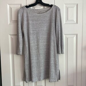 Eileen Fisher Black and White Raglan 3/4 Sleeve Slubby Linen Tunic